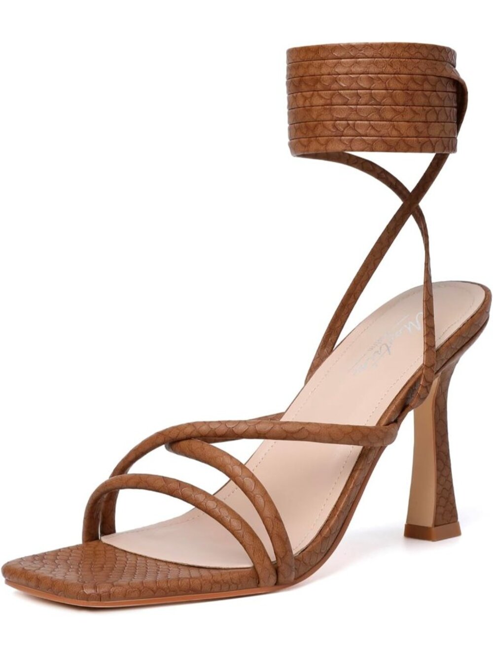 〽️Women's Brown Strappy Lace Up Square Toe High Heels Party Prom Sandals